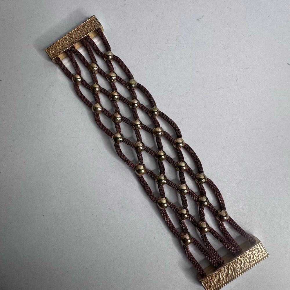 Copper Mesh Cuff Bracelet Gold Ball Woven Statement Magnetic Bracelet Boho